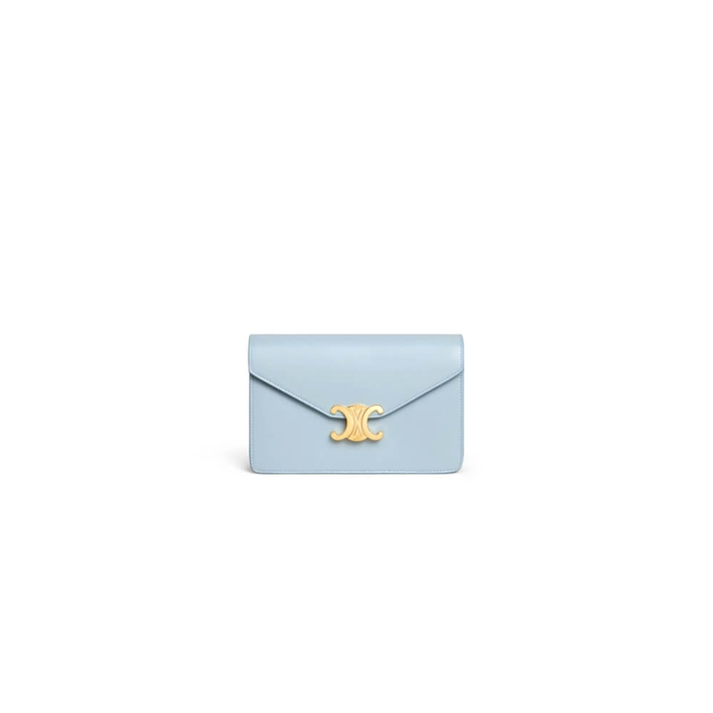 Light blue Light blue CELINE MARGO Shiny Calfskin Leather Chain Wallet