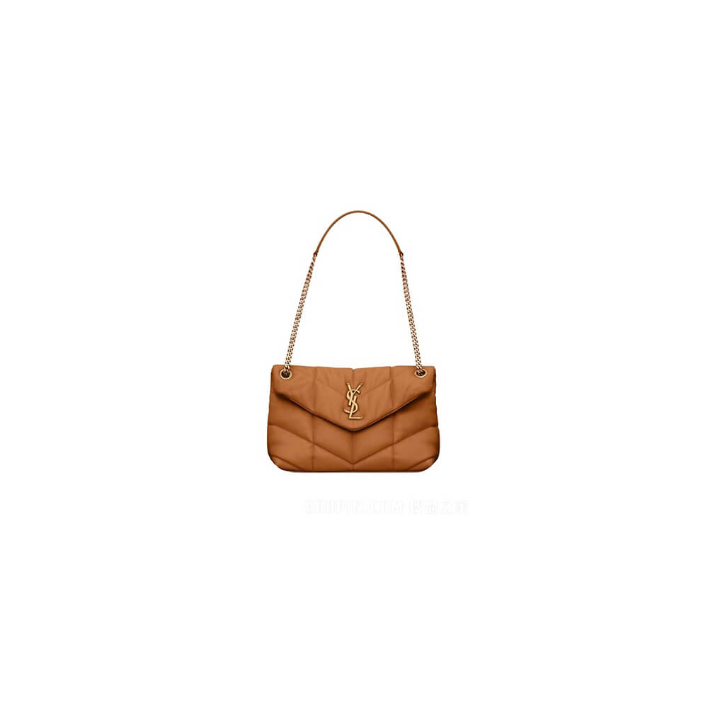 Caramel YSL PUFFER SMALL in Nappa leather