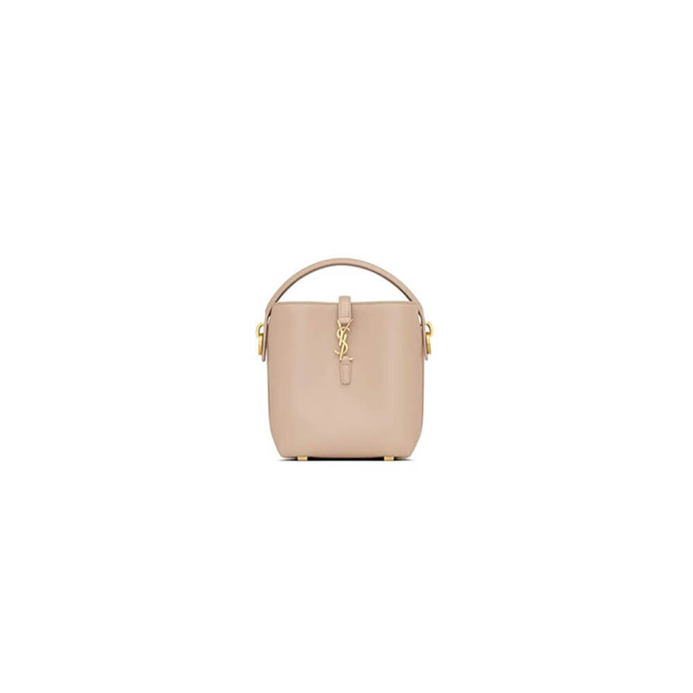 Dark beige YSL LE 37 mini in shiny leather