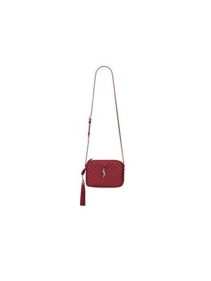Red YSL LOU CAMERA BAG IN QUILTED LEATHER