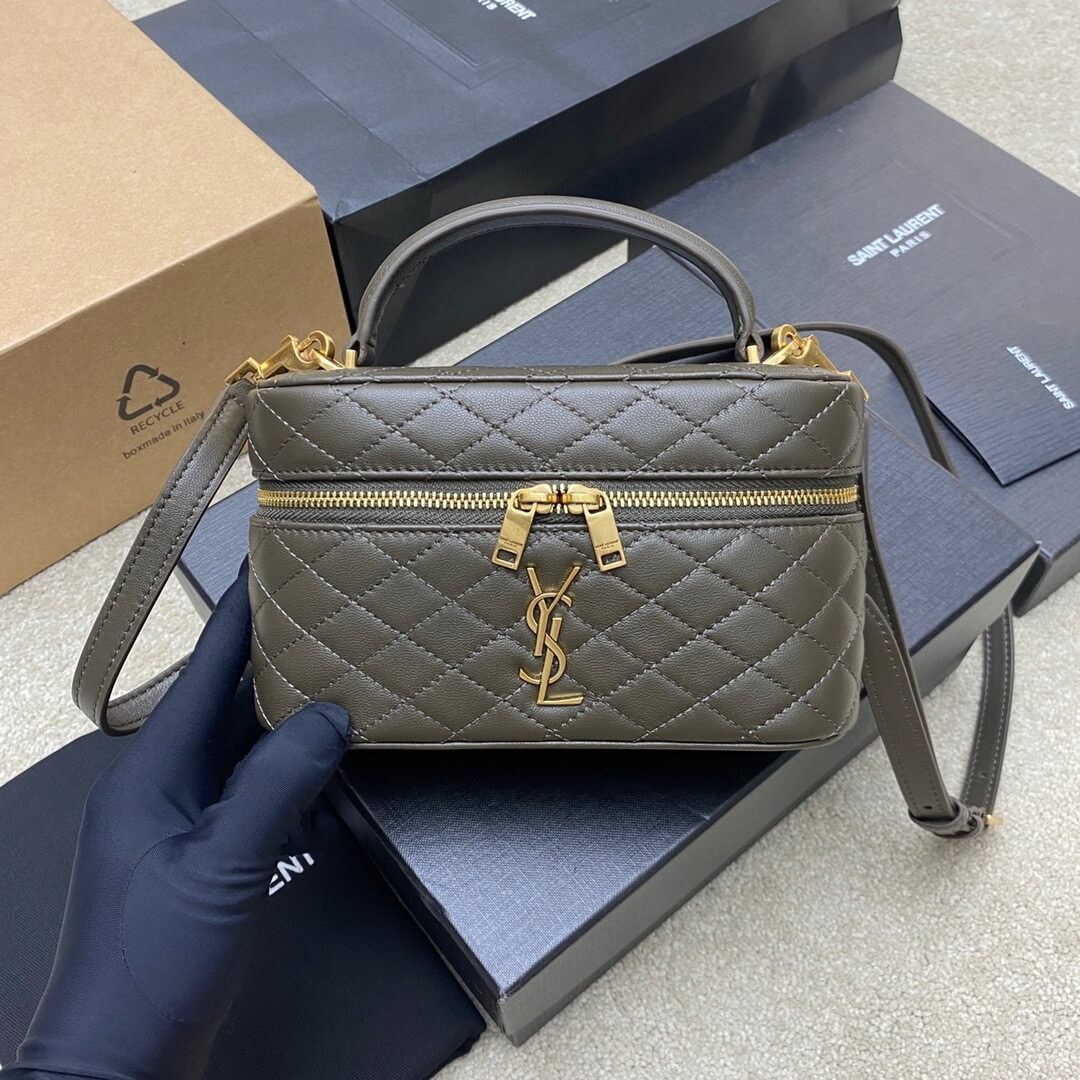 Green YSL GABY lambskin cosmetic bag - Image 2