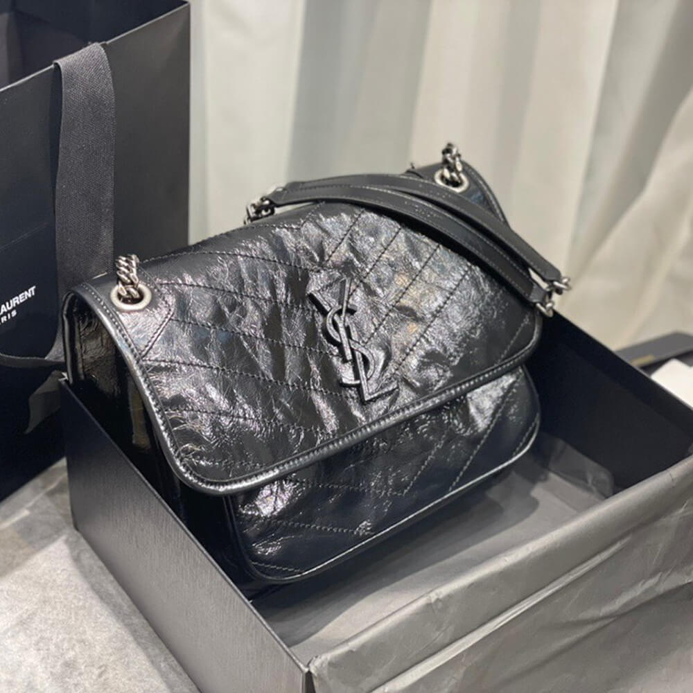 Black SAINT LAURENT NIKI MEDIUM IN CRINKLED VINTAGE LEATHER - Image 2