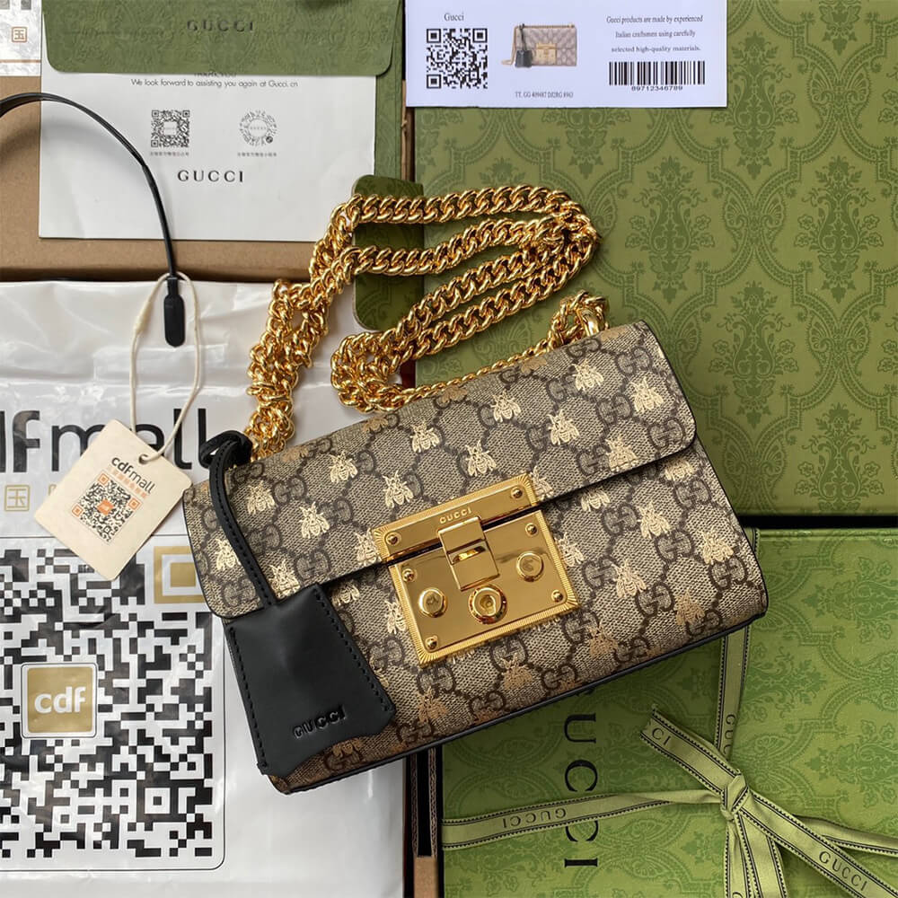 Padlock small GG bees shoulder bag - Image 2