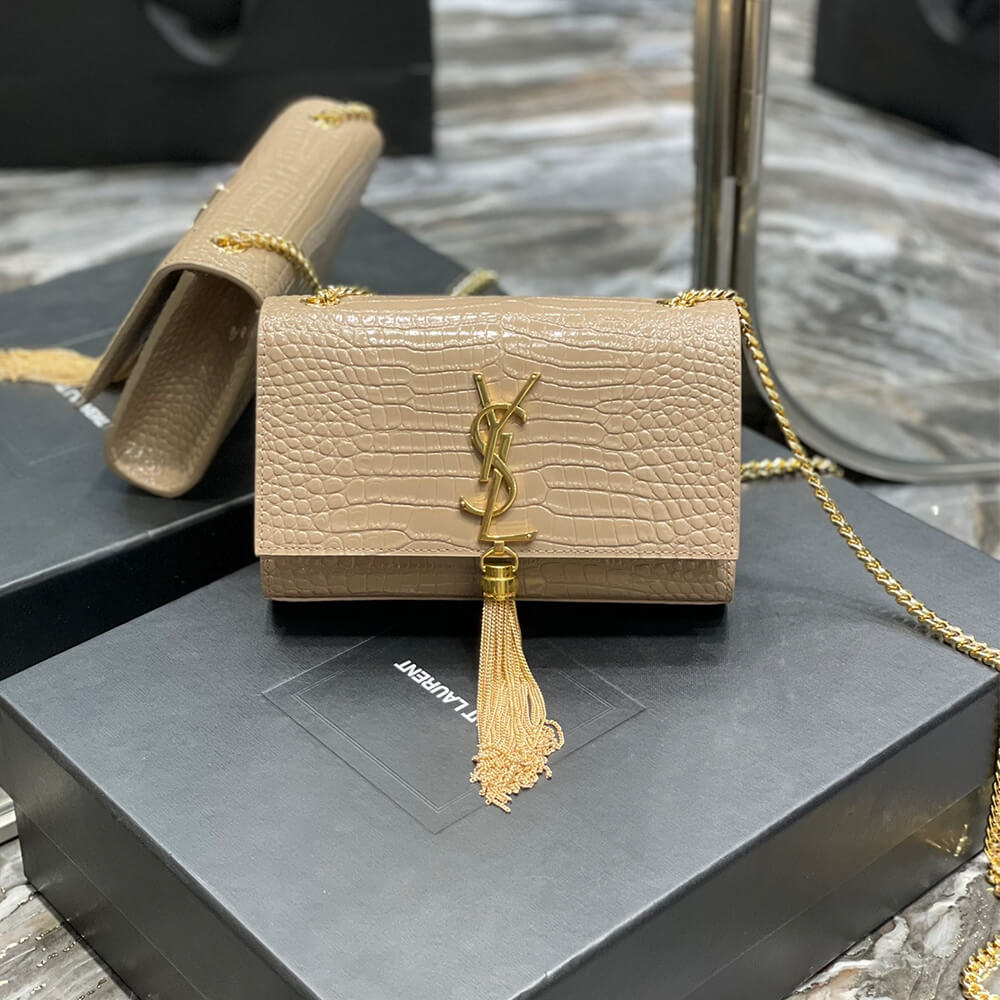 beige YSL KATE EMBOSSED SHOULDER BAG - Image 2