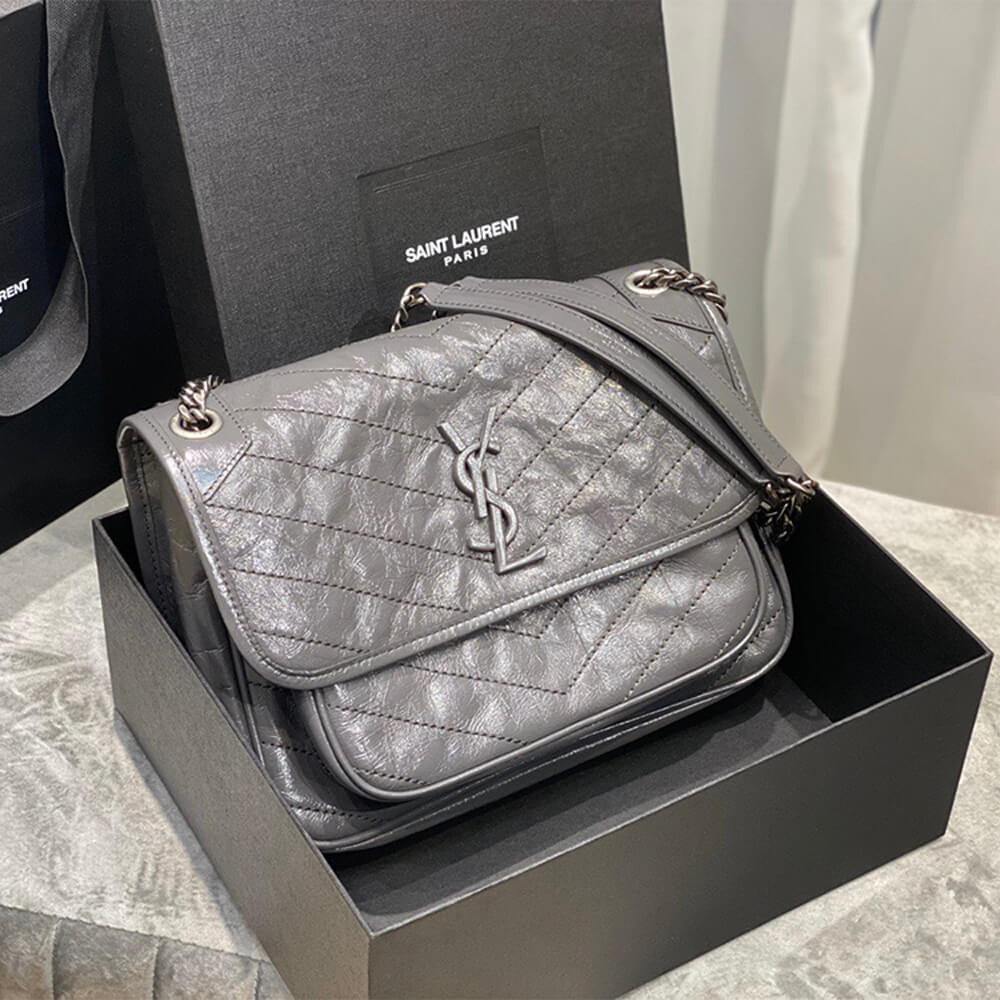 Grey SAINT LAURENT NIKI MEDIUM IN CRINKLED VINTAGE LEATHER - Image 3