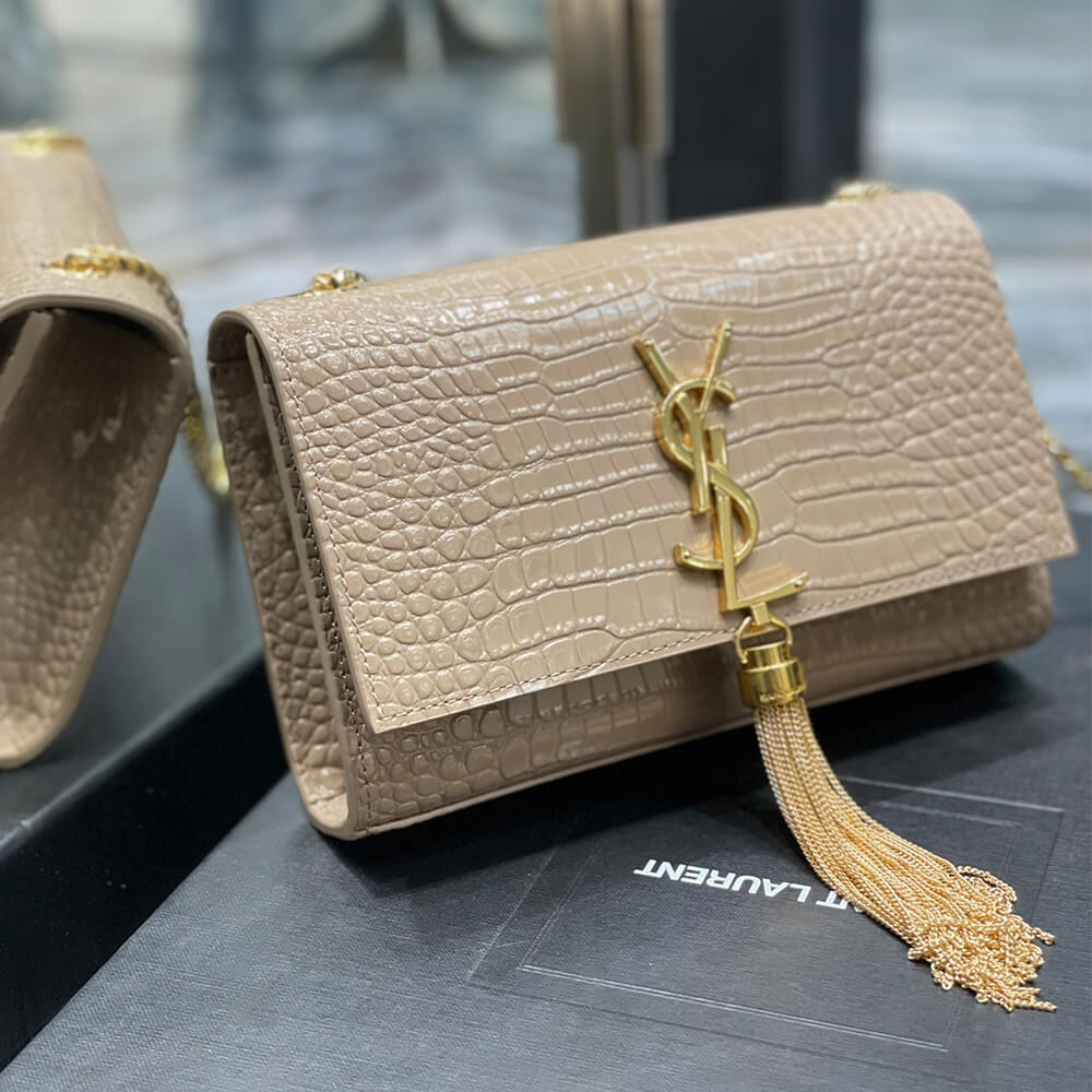 beige YSL KATE EMBOSSED SHOULDER BAG - Image 3