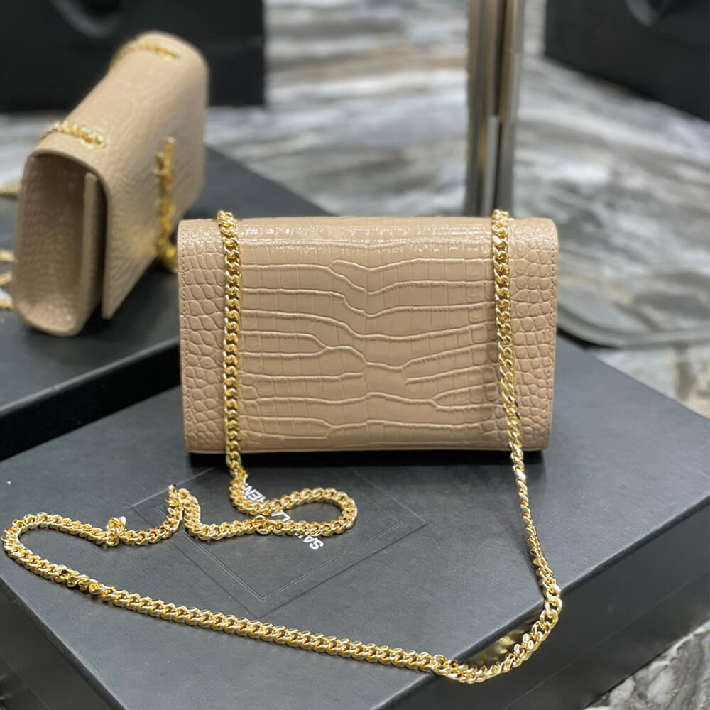 beige YSL KATE EMBOSSED SHOULDER BAG - Image 4