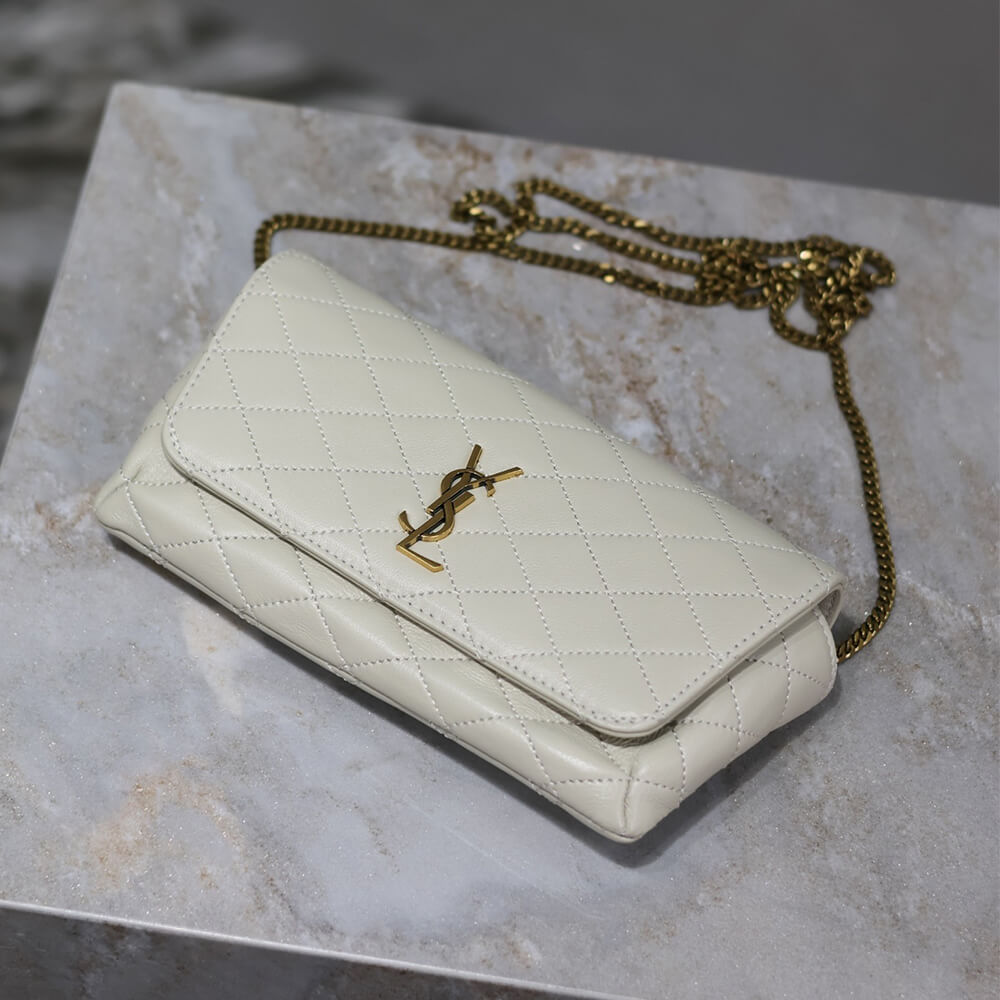White wine YSL GABY chain phone holder in lambskin - Image 5