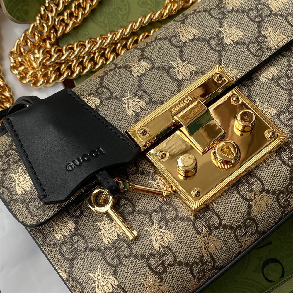 Padlock small GG bees shoulder bag - Image 7